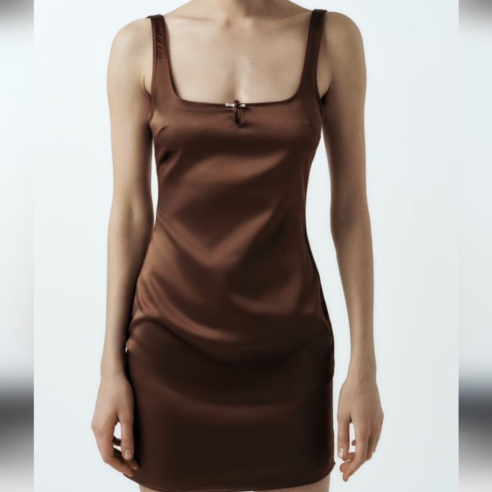 Zara Rich Brown Satin Dress